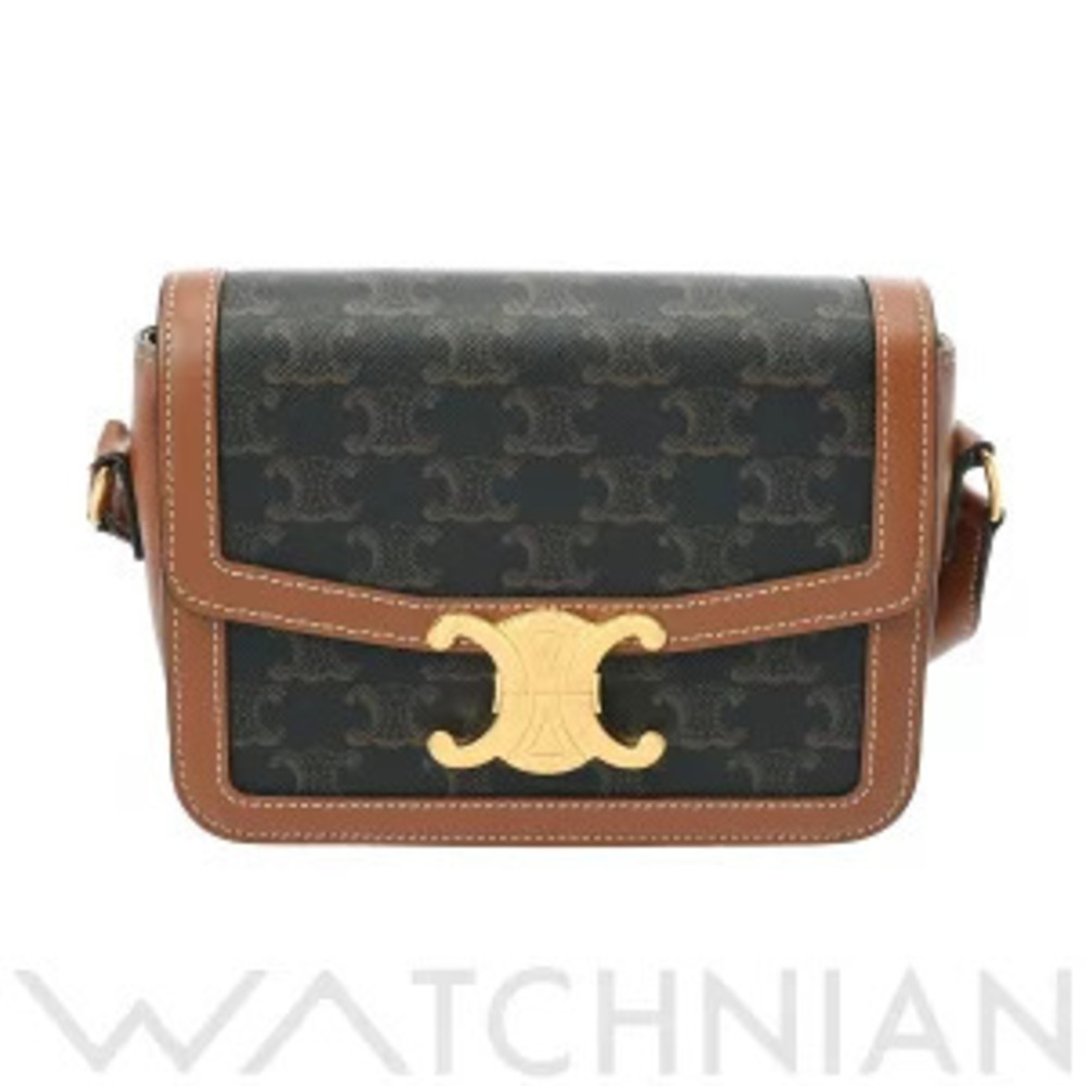 Celine Teen Triomphe Bag Tan Canvas Calfskin Shoulder - Picture 1 of 9